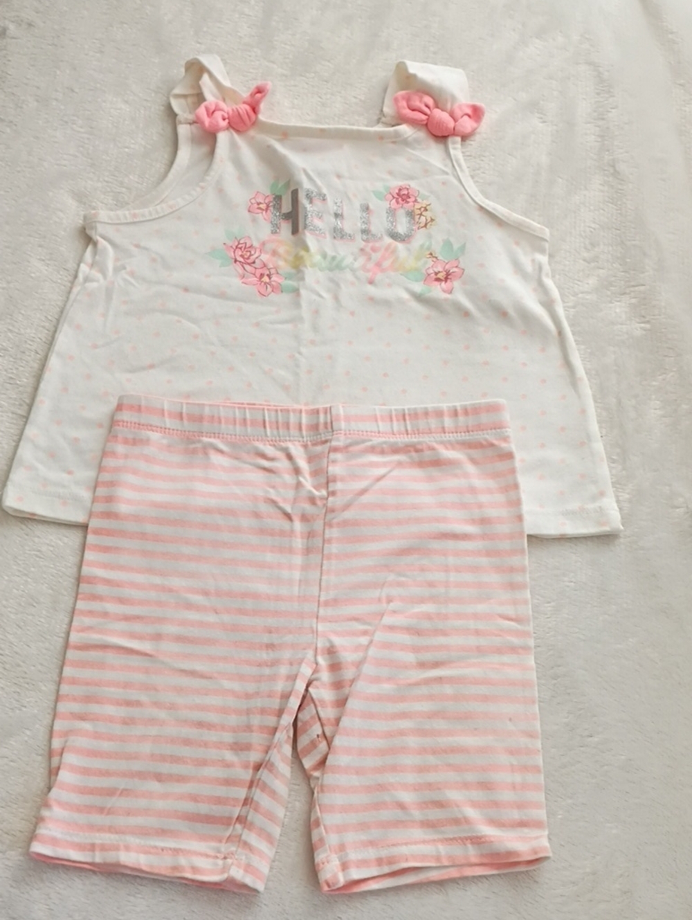 Little Lass White & Pink Floral Tank Top with Pink Striped Shorts